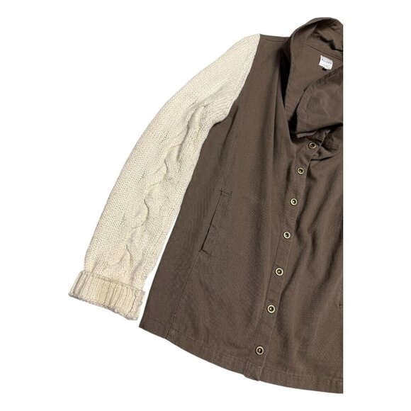 ELLISON Khaki Knit Sleeve Luxury Designer Casual Sweater Jacket Shacket Womens L - Picture 4 of 7
